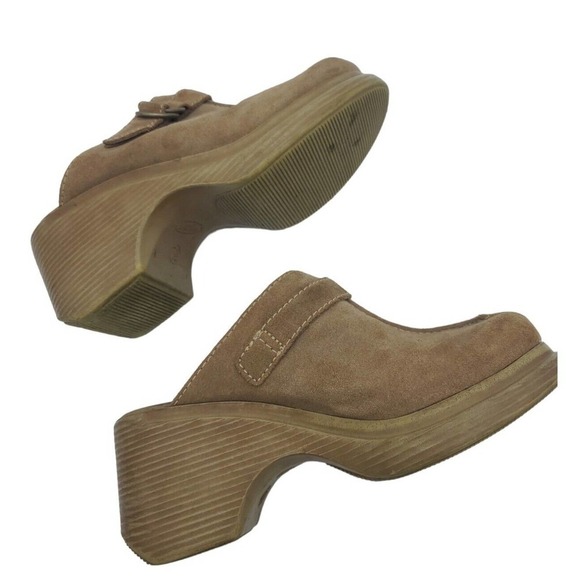 Vintage Y2K Lower East Side 7.5 Brown Suede Chunky Clog Mule Grunge Boho Leather - Picture 8 of 11